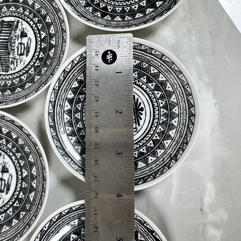 Vintage Greek Black and White Demitasse Cups and Saucers Set Greek Key Parthenon